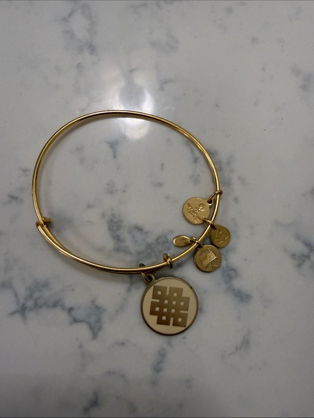 Alex and Ani Gold and Cream Enamel Charm Bangle Bracelet